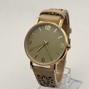 Elegant Accutime Gold-Tone Tan Leather Band Women's Watch Working
